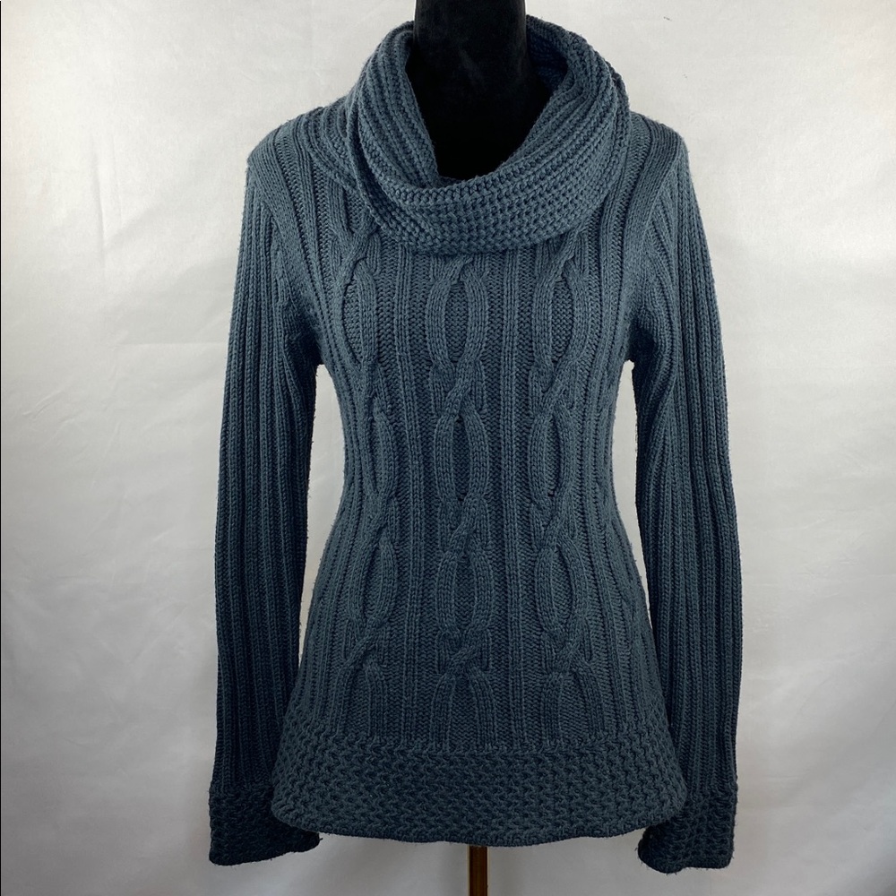 Vintage Y2K Bandolino Grey Cowl Neck Cable Knit Sweater Size Medium